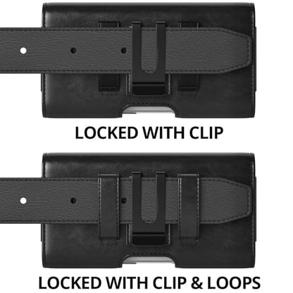 Magnetic Closure Holster for Samsung Galaxy S26, S25, S24, S23, S22, S21, S20 - Leather Belt Case with Card Holder, Premium Pouch (Fits Slim/Regular Case) (Black, Medium) - color: Black, size: Medium