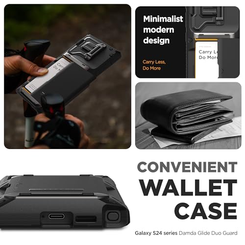 VRS DESIGN Damda Glide DuoGuard for Samsung Galaxy S24 Ultra Phone Case (2024), Premium Sturdy Fully Covered Camera Lens Protection Cover Card Holder Wallet Case (Matte Black) - color: Matte Black, size: Galaxy S24 Ultra