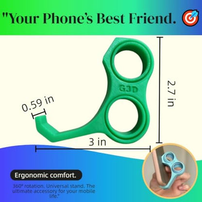 3D Printed Phone Finger Holder- 360° Rotatable Ring to Prevent Pinky/Ring Finger Strain,Stand for Back of Phone &a Bonus Phone Lanyard,Hand Grip for Mobile Devices. (2, Blue&Green) - color: Blue&green