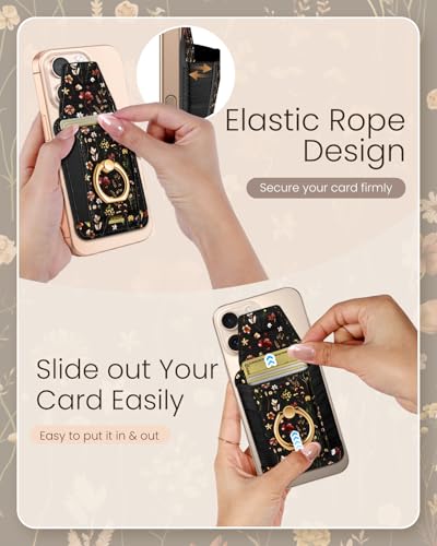 Shorogyt Compatible with Magsafe Wallet with Grip, Retro Flower - color: Retro Flower