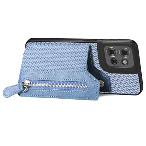 for Motorola Moto G Power 2026 Wallet Case with Card Holder, Slim | Shockproof Protective Phone Cases for Women, Carbon Fiber Pattern Design, Built-in 4 Credit Card Slots and 1 Zipper Pocket - color: Blue