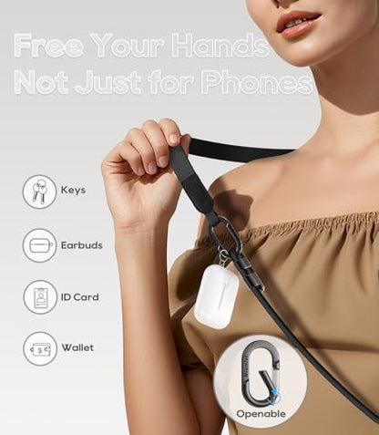 Phone Lanyard Crossbody with Phone Tabs, Adjustable Cellphone Lanyard with Skin-Friendly Neckband and Metal Carabiner - color: Black