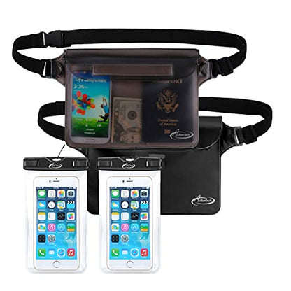 AiRunTech Waterproof Fanny Pack,Waterproof Phone Pouch for iPhone 16 15 14 13 12 11 Pro Max,IPX8 Dry Bag for Snorkeling Beach Cruise Kayaking Pool Swimming(Two Phone Cases+Two Waist Bags Set) - color: 2 * phone cases(black) + 2 * fanny packs(black+gray),