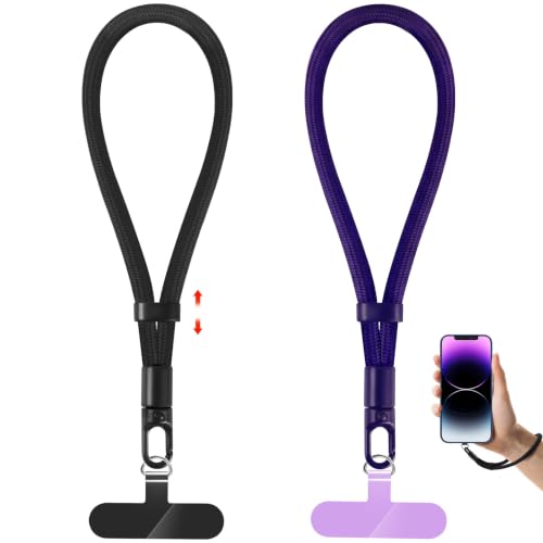 Phone Lanyard, 2 Pack Adjustable Cell Phone Lanyard Strap, Hand Wrist Strap Lanyard with Tether Tabs for Smartphones - color: Black+purple