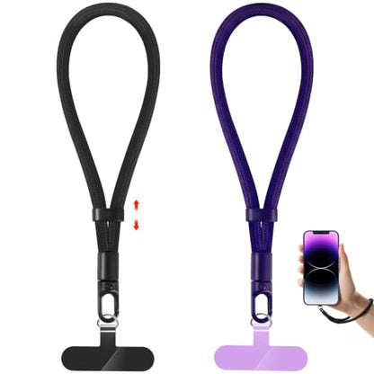 Phone Lanyard, 2 Pack Adjustable Cell Phone Lanyard Strap, Hand Wrist Strap Lanyard with Tether Tabs for Smartphones - color: Black+purple