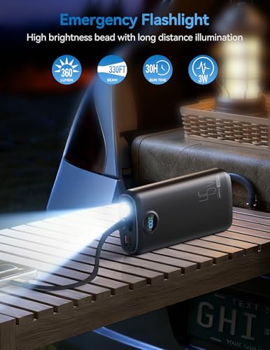 DIAMUAR Portable Charger 20000mAh 45W, Built in USB C Cable, 3W Flashlight - color: Black