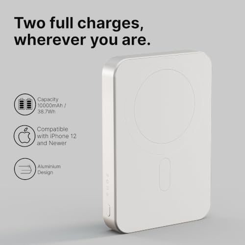 ZENS Magnetic Power Bank 10000mAh, MagSafe Battery Pack Qi2 15W Wireless Charger + 20W USB-C Slim Aluminium Portable Charger for iPhone Air/17/16/15/14/13/12 & AirPods, 12in Cable, White - color: White