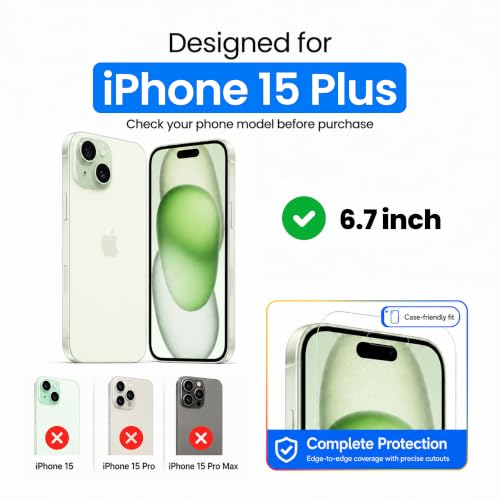 Ocushield Anti Blue Light Tempered Glass Screen Protector of iPhone 15 Plus (6.7") – Blocks Blue Light, Prevents Eye Strain & Helps You Sleep Better, 9H Hardness & Case Friendly - size: iPhone 15 Plus