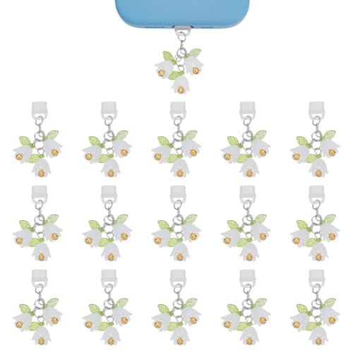 16Pcs Dust Plug Charm Mobile Dustproof Plugs Lily of The Valley Dust Plug Charm Type C Phone Dust Plug Port Caps Protector for Phones and Computers Charm Decorative - color: Green Yellow