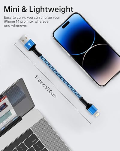 Short iPhone Charger Cord, 1FT/2Pcs USB A to Lightning Cable Fast Charging - size: 1FT