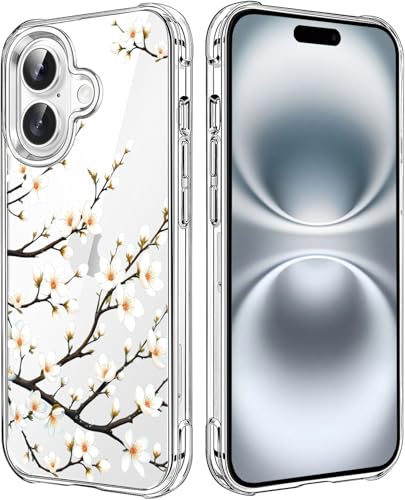 Flower Clear Case Compatible with iPhone 16, Cute Girls and Women Floral Back Case Cover, White Spring Flowers Transparent Flexible TPU Bumper Shockproof Protective Phone Case - color: Wflower, size: for iPhone 16