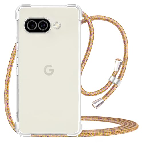 for Google Pixel 9a Lanyard Case Clear Adjustable Neck Shoulder Crossbody Strap Mobile Cover Transparent Durable Soft Cover Women Shockproof Protective Phone Case for Pixel 9a - Rainbow - size: for Google pixel 9a