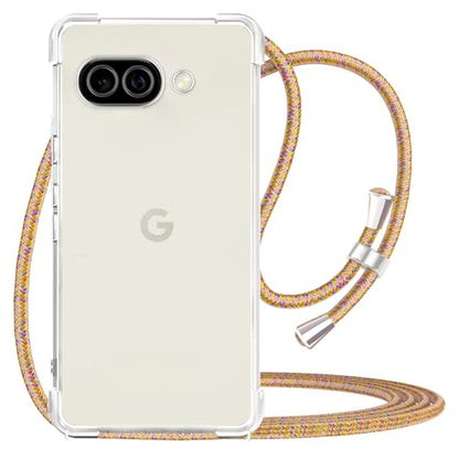 for Google Pixel 9a Lanyard Case Clear Adjustable Neck Shoulder Crossbody Strap Mobile Cover Transparent Durable Soft Cover Women Shockproof Protective Phone Case for Pixel 9a - Rainbow - size: for Google pixel 9a