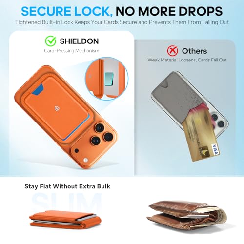 SHIELDON Genuine Leather for MagSafe Wallet Stand, 6 Card Holders, Orange - color: Orange