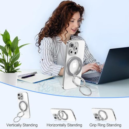 Magnetic Phone Grip Stand for iPhone 17 16 Pro Max/Air MagSafe Ring Holder - color: silver
