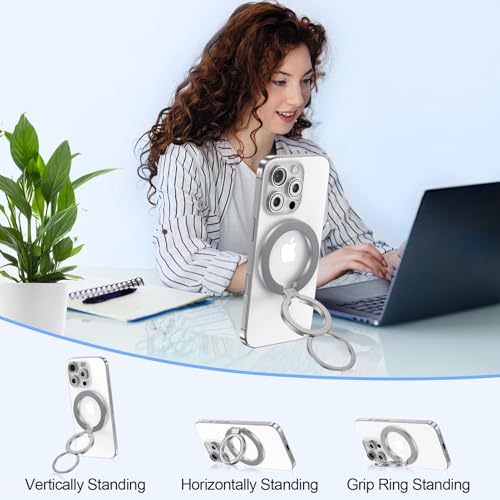 Magnetic Phone Grip Stand for iPhone 17 16 Pro Max/Air MagSafe Ring Holder - color: silver
