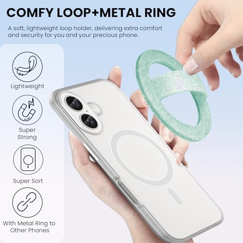 Magnetic Silicone Ring Grip Phone Holder, Phone Loop, Magsafe Phone Grip - color: Green Sparkle