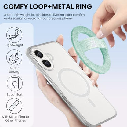 Magnetic Silicone Ring Grip Phone Holder, Phone Loop, Magsafe Phone Grip - color: Green Sparkle