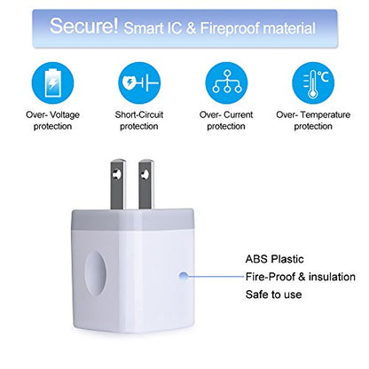 USB Wall Charger,Charging Adapter 2.1A Dual Port Charging Block Plug Head - color: Pure White