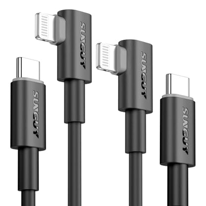 SUNGUY Right Angle Lightning Cable 3FT, 2 Pack 27W USB C to Lightning Cable Fast Charging for iPhone 14/13/12/11 Pro Max Mini XR XS 8 7 6 5 Plus, CarPlay - size: 3FT