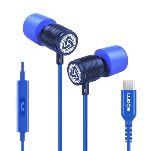 LUDOS Ultra USB C Headphones for iPhone 17 16 15 Pro Max Plus Air iPad Pro, 5 Years Warranty, Magnetic USB-C Earbuds for Samsung Galaxy S24 S23 Ultra S22 S21 FE S20 A55 A54 A53, USB Type C Earphones - color: Blue, style: USB-C