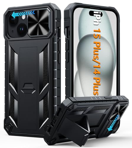 FNTCASE for iPhone 15 Plus Case iPhone 14 Plus Case with Kickstand & Slide | Military Grade Dropproof Protection, Heavy Duty Rugged Cell Cover, Bumper, Black - color: Black, size: For Iphone 15 Plus 6.7 Inch