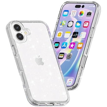 TENOC Phone Case Compatible with iPhone 16, Glitter Case Clear Sparkling Protective Bumper Cute Cover for Girls Women - color: Clear Glitter, size: iPhone 16