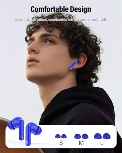 Wireless Earbuds, Bluetooth 5.4 Headphones Bass Stereo/Clear Calls, Blue - color: Blue