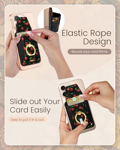 Shorogyt Compatible with Magsafe Wallet with Grip, Cherry Print - color: Cherry Print