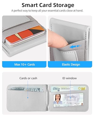 For Magsafe Wallet with Adjustable Stand, 10 Cards Holder, RFID Blocking | Strongest Magnetic Wallet for iPhone 17/16/15/14/13/12 Series, 4 Card Slots, ID Window, Vegan Leather, Gray - color: Light Gray