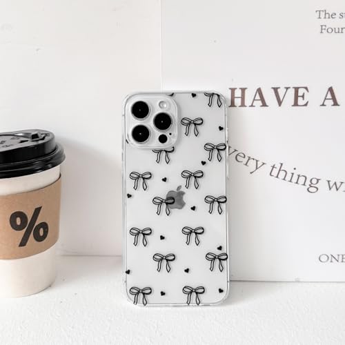 NITITOP Compatible with iPhone 13 Pro Max Case Clear Cute Bow Ribbon Love Heart Pattern for Women Girls Bowknot Full Camera Lens Soft TPU Slim Shockproof Protective Cover - Black - color: Black, size: iPhone 13 Pro Max