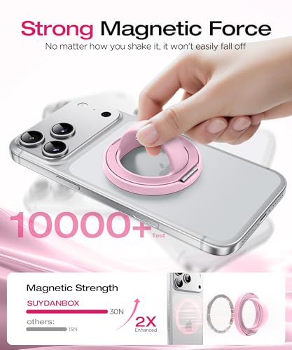 Magnetic Phone Grip, 360° Rotation & 180° Flip Universal Phone Ring Stand, Silicone Phone Ring Holder for Back of Phone for iPhone 17/16/15/14/13/12 Pro Max/Plus, Chalk Pink - color: Chalk Pink