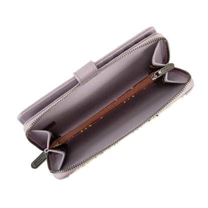 X Wrangler Women's Wallets Bifold Wristlet Wallets for Women Large Capacity Credit Card Wallet with ID Window - color: Floral-purple