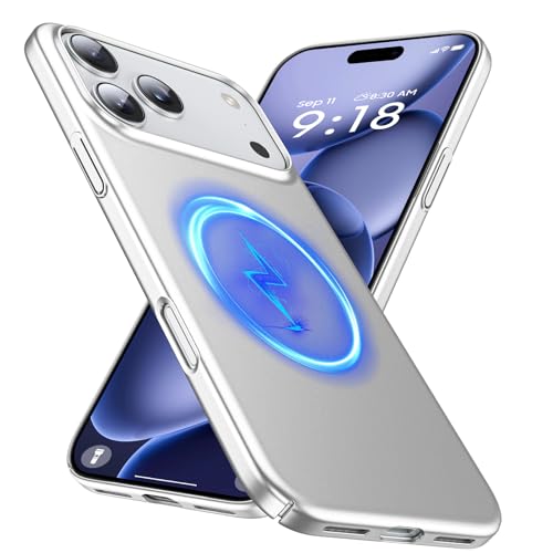 GRECAZO Magnetic Ultra Thin Frosted Designed for iPhone 17 Pro Phone Case 6.3 inch(2025) Slim Minimalist Lightweight Matte Hard PC Compatible with MagSafe Cover Protective Bumper Case-Silvery - color: Silvery, size: iPhone 17 Pro