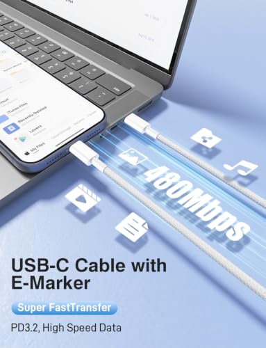 240W Braided USB C to USB C Cable, 6Ft+10Ft - color: White, size: 2P-6+10FT