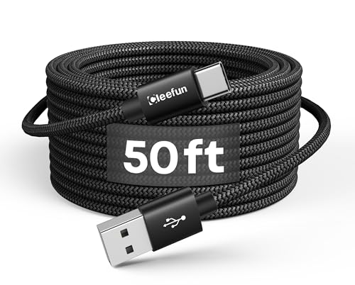 CLEEFUN Long USB C Cable 50ft, USB to USB-C Charging Cable Type C Charger - color: Black, size: 50ft
