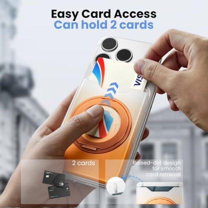 for Magsafe Wallet, 2 Card Holder, With Rotating Stand, Orange - color: Orange