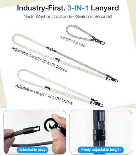 Phone Lanyard Crossbody, 3-in-1 Neck Strap& Wrist Strap, Adjustable Anti-Theft Lanyard with 2 Phone Tether Tabs, Universal Cell Phone Strap for All Case,Travel Essential,Beige - color: 3-beige