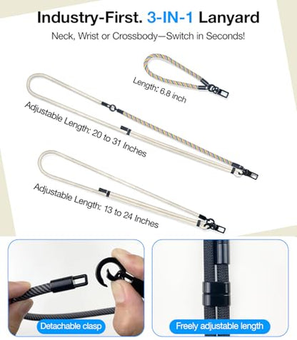 Phone Lanyard Crossbody, 3-in-1 Neck Strap& Wrist Strap, Adjustable Anti-Theft Lanyard with 2 Phone Tether Tabs, Universal Cell Phone Strap for All Case,Travel Essential,Beige - color: 3-beige
