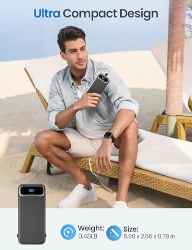 aonidi Portable Charger 12000mAh with Built-in Cables&AC Wall Plug, Black - color: Pitch Black