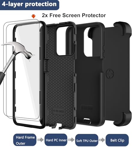 for Motorola Moto G 2026/2025 Case,Moto G Play 2026 Case,with Belt Clip Holster,2X Screen Protector,Heavy Duty Military Grade Full Body Shockproof Dust-Proof Rugged Protective Cover(Black) - color: Black