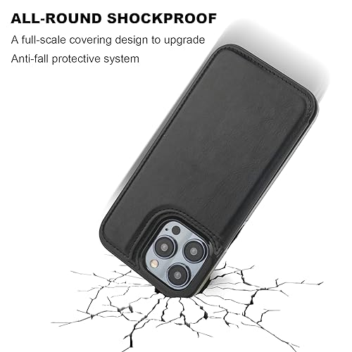 ONETOP for iPhone 15 Pro Max Wallet Case with Credit Card Holder,Black | Kickstand,ID/Cash Holder,Case Wallet with Card Slots,Double Magnetic Clasp,Durable PU Leather Shockproof Cover for Women Men - color: Black