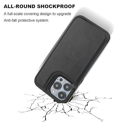 ONETOP for iPhone 15 Pro Max Wallet Case with Credit Card Holder,Black | Kickstand,ID/Cash Holder,Case Wallet with Card Slots,Double Magnetic Clasp,Durable PU Leather Shockproof Cover for Women Men - color: Black