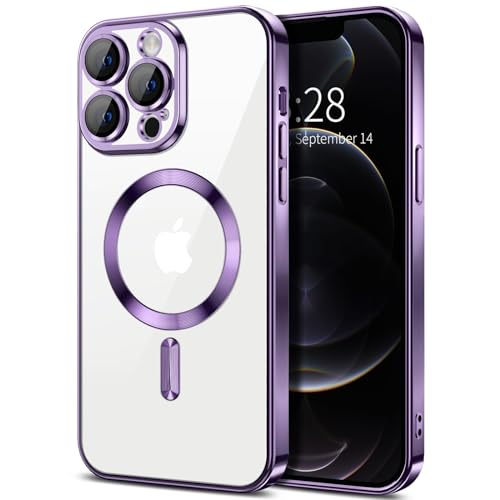 Hython Magnetic Clear for iPhone 12 Pro Case with Camera Lens Protector [Compatible with MagSafe] Luxury Plating Edge Slim Soft TPU Cover Protective Phone Case for iPhone 12 Pro 6.1", Deep Purple - color: Deep Purple, size: Iphone 12 Pro - 6.1 Inch
