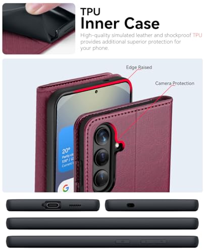 OCASE for Samsung Galaxy S26 Wallet Case, Card Holder, Burgundy | RFID Blocking, Kickstand, Magnetic Closure, PU Leather Flip Folio, Shockproof TPU Shell, Protective Phone Cover (6.3") 2026 - color: Burgundy, size: Samsung Galaxy S26