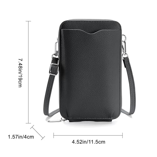DOB SECHS Leather Passport Wallet Crossbody Phone Bag, RFID Blocking Passport Holder Credit Cards Case for Women - color: Black-41