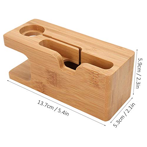 Pssopp Bamboo Charging Station, Wooden Charging Station Desktop Docking Station Organizer for Cellphone Smart Watch Tablet Charging Cables