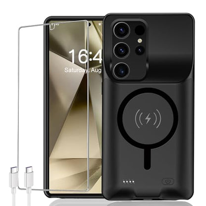 Battery Case for Galaxy S24 Ultra,Upgraded 12000mAh Rechargeable Portable Extended Battery Pack Supported Qi Wireless Charging Case Compatible with Galaxy S24 Ultra(6.8 inches) Charging Case-Black - size: Galaxy S24 Ultra