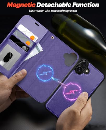 OCASE for iPhone 16 Case Detachable Wallet Case with Card Holder, 2 in 1 Pu Leather Flip Folio with RFID Blocking Stand Wrist Strap Shockproof Phone Cover 6.1 Inch 2024, Purple - color: Purple, size: iPhone 16