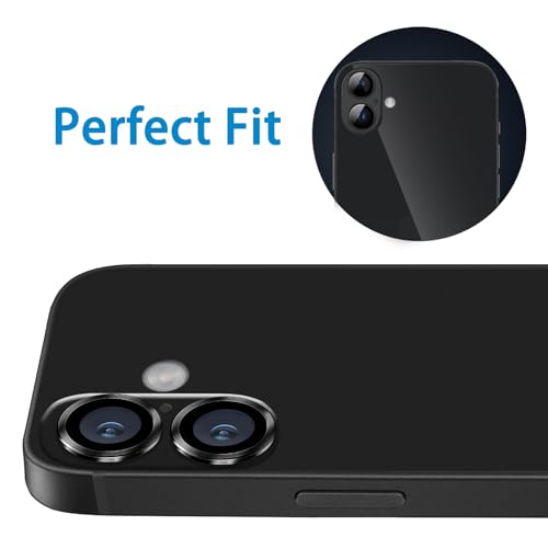 Designed for iPhone 16 and 16 Plus Camera Lens Protector, Metal Lens Cover 9H Tempered Glass Camera Cover Anti Scratch Shockproof Screen Protector - color: Black